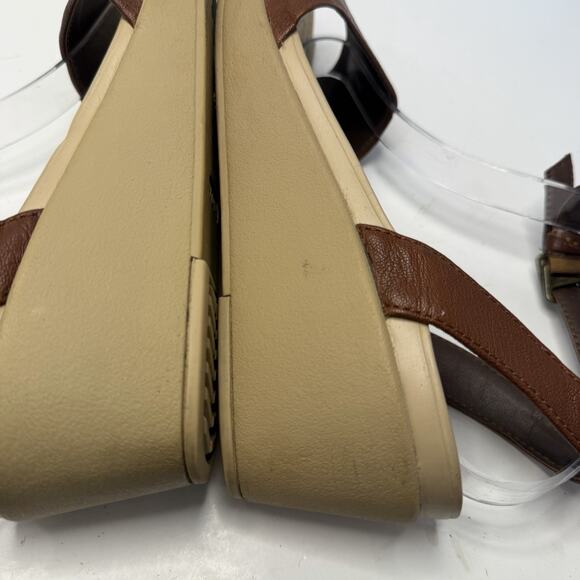 Crocs Womens Leigh Ann Sandal Size 8 Brown Leather Wedge Heel Ankle Strap Casual - Picture 12 of 13